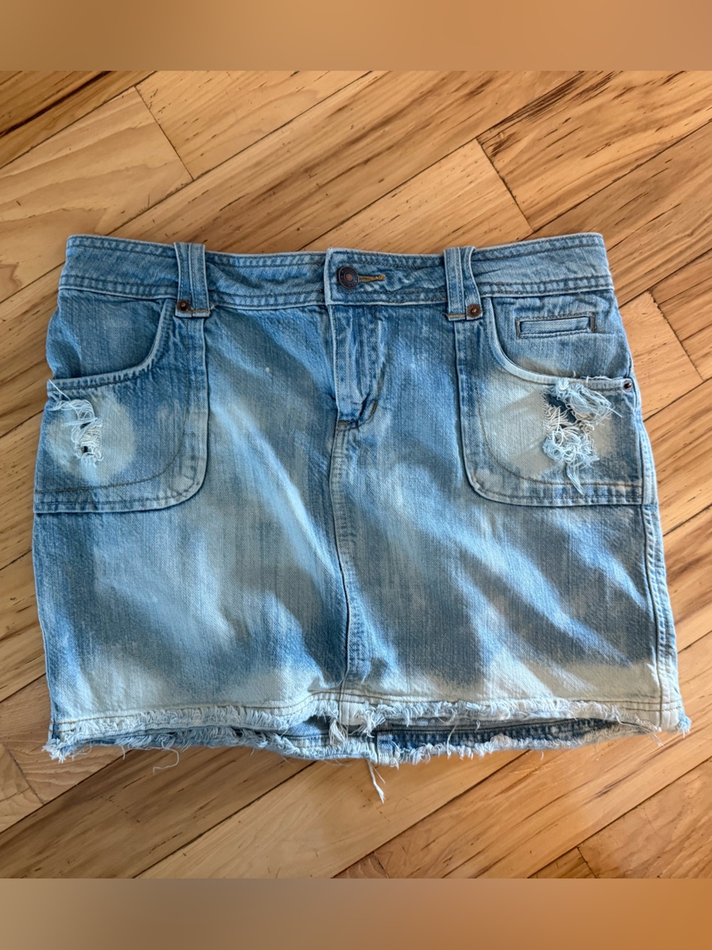Route 66 Light Blue Distressed Denim Mini Skirt